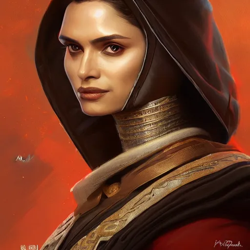 Image similar to darth padme amidala, freida pinto, art by artgerm and greg rutkowski and magali villeneuve, portrait, highly detailed, headshot, intricate, elegant, digital painting, trending on artstation, concept art, sharp focus, illustration