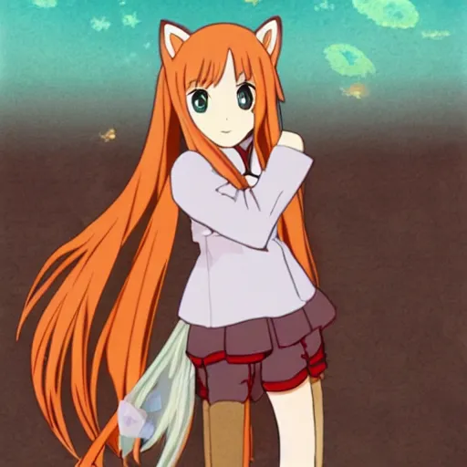 Prompt: horo holo spice and wolf by studio ghibli