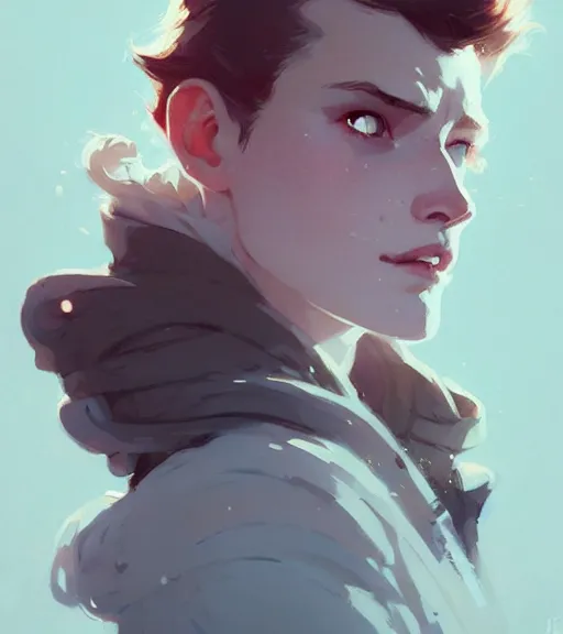 Image similar to portrait of cullen with a beautiful woman he loves by atey ghailan, by greg rutkowski, by greg tocchini, by james gilleard, by joe fenton, by kaethe butcher, dynamic lighting, gradient light blue, brown, blonde cream and white color scheme, grunge aesthetic