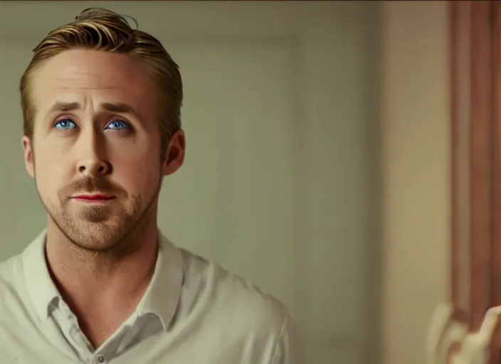 Image similar to ryan gosling in a still from animated horror movie, animated movie shot, extremly high quality, uhd, 4 k, cinematic lighting