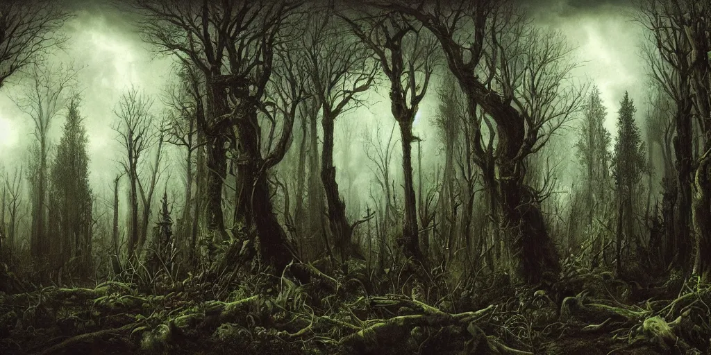 Prompt: dark gothic fantasy forest artwork by eugene von guerard
