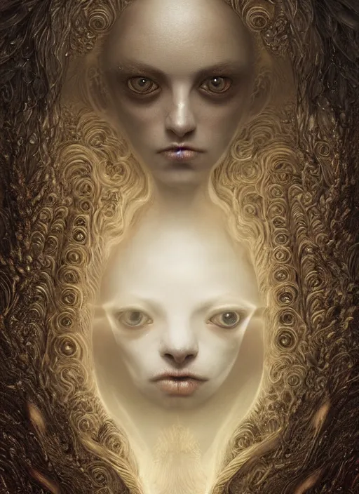 Image similar to doe chihuahua huge ominous glowing brown eyes staring into my soul, perfect eyes, soft pale golden skin, intricate stunning highly detailed, Agostino Arrivabene, Tomasz Strzalkowski, twisted bright lucid dream, 8k portrait render, swirling thick smoke , beautiful lighting, dark fantasy art, cgsociety