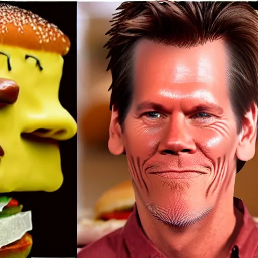 Image similar to kevin bacon face wrapped inside a cheeseburger