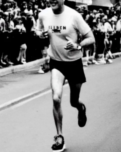 Image similar to film still close - up shot of joe biden running a marathon. photographic, photography