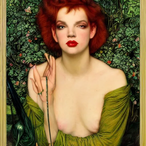 Image similar to portrait of a hybrid of judy garland and lady gaga, holman hunt, john william waterhouse, kilian eng, rosetti, john everett millais, william holman hunt, 4 k