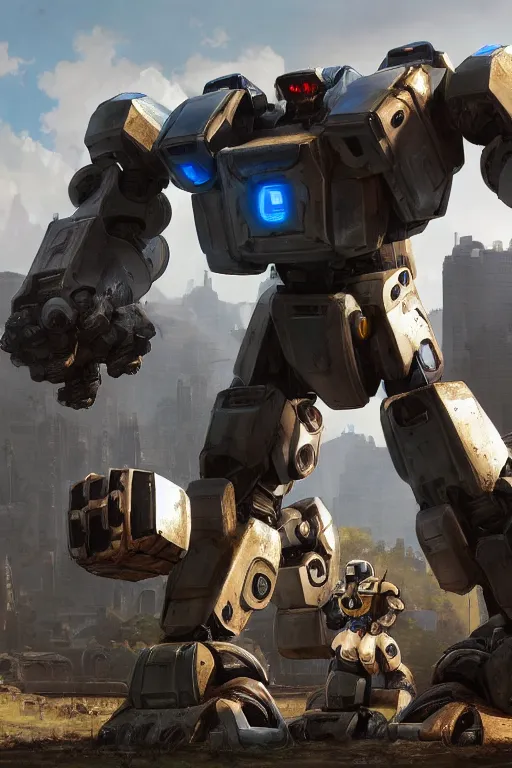 Image similar to mechwarrior 5 : mercenaries mech megaman transformer robot boss tank engine game octane render, 4 k, hd 2 0 2 2 3 d cgi rtx hdr style chrome reflexion glow fanart, global illumination ray tracing hdr fanart arstation by ian pesty by jesper ejsing pixar and disney unreal zbrush central hardmesh