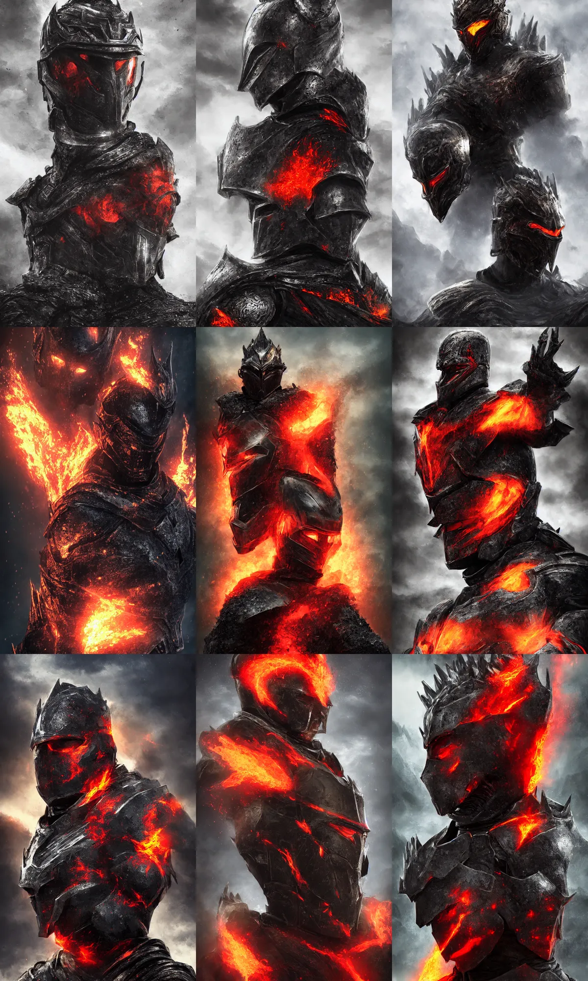 Prompt: portrait photo of a king, handsome knight, throne in the mountains, photorealistic, dark warrior, crown of fire, black iron suit of armour, lava, magma, medieval style, fantasy, trending on artstation, artstationHD, digital art, character design, volumetric lighting, dramatic scenery, 8k, unreal engine