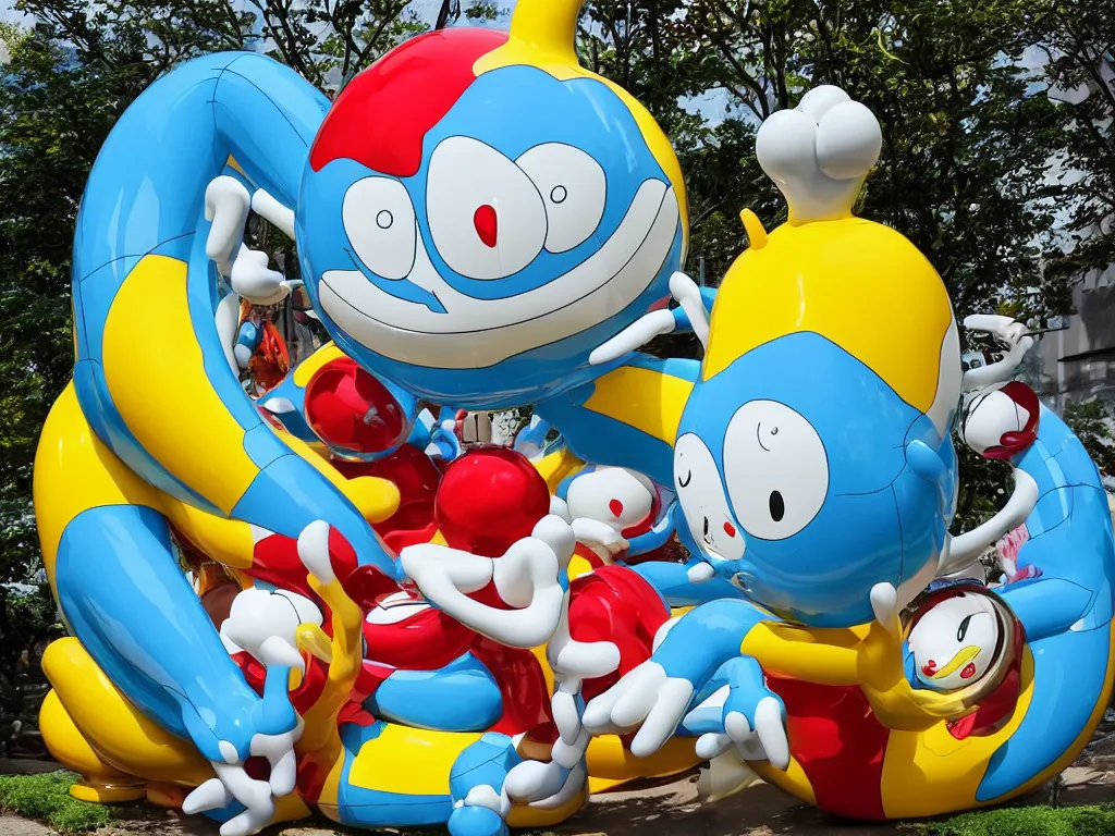 Image similar to Jeff Koon’s Doraemon Dorami Fractal Dragon statue, painted by Hajime Soryama