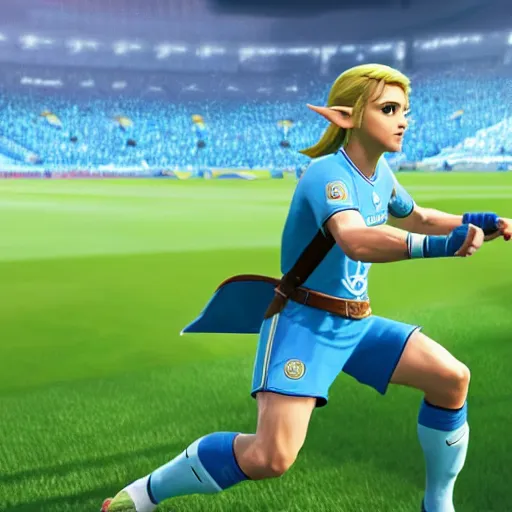 Image similar to screenshot of link zelda in fifa 2 1, manchester city, ea sport, rtx geforce experience, best graphics