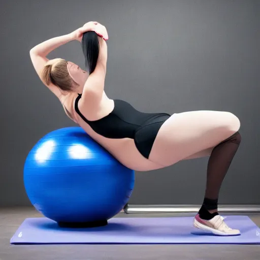 a woman wearing a leotard using an exercise ball, 90s