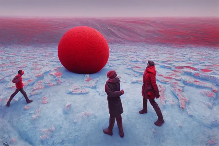 Image similar to surreal frozen landscape, painting by beeple and zdzisław beksinski, red color scheme, a matte painting by li shida, cgsociety, context art, redshift, matte painting, reimagined by industrial light and magic