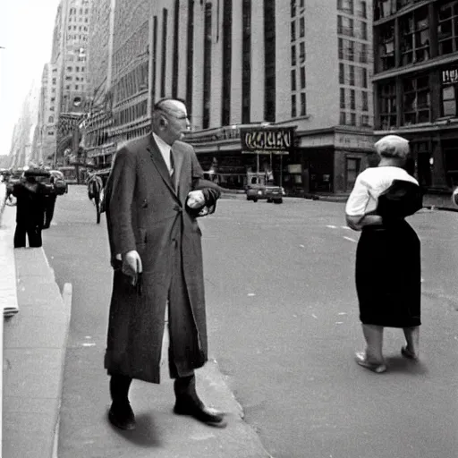 Image similar to street photograph portrait in new york from the year 1 9 6 0, ultra - detailed hyper - realistic lifelike, photographed on colour film