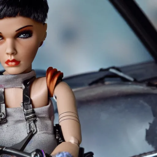 Image similar to furiosa as a barbie doll, photorealistic, highly detailed,