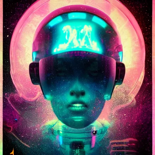 Image similar to beautiful dark astronaut, horror poster 9 0 s, cosmic horror, abstract, ghostly, arcade, duotone, poltergeist, lets get weird, intricate, elegant, highly detailed, smooth, sharp focus, unreal engine 5, raytracing, art by beeple and mike winkelmann, ultraviolet colors,