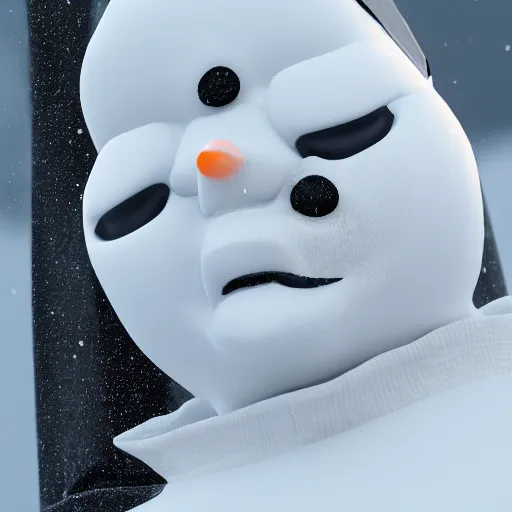 Image similar to a highly detailed humanoid snowman in business suit with black eyes and mouth, no nose, hyperrealism, professional, octane render, digital art