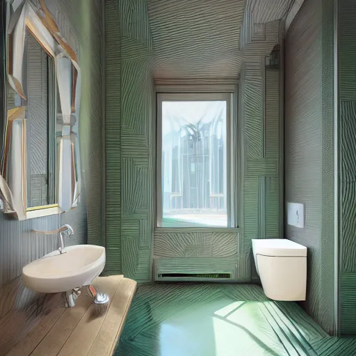 Image similar to bathroom design archi-viz biopunck grean schem, by Stanley Artgerm Lau, WLOP, Rossdraws, James Jean, Andrei Riabovitchevy, Marc Simonetti, and Sakimichan, trending on artstation