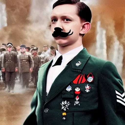 Image similar to tom holland as adolf hitler with mustache