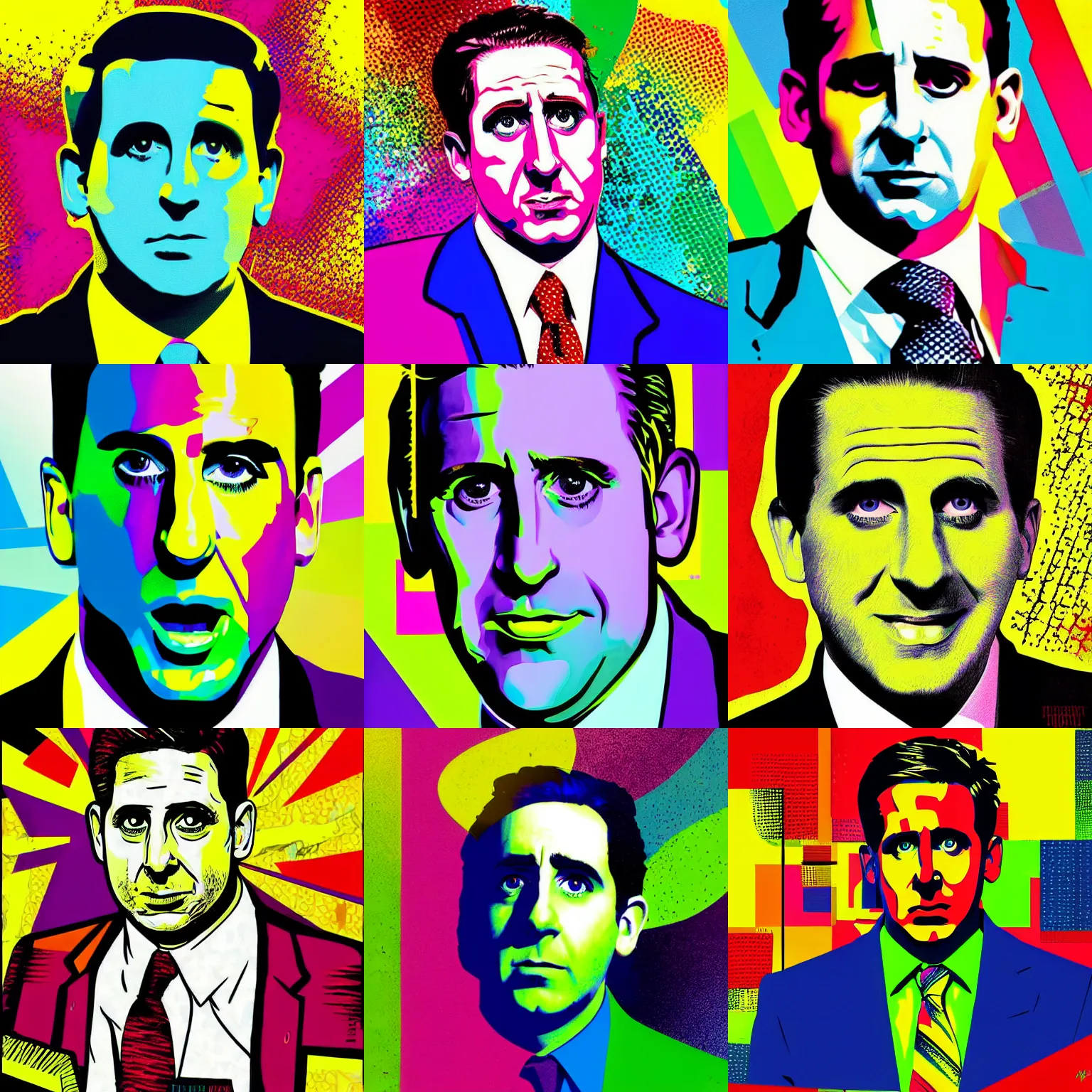 Prompt: abstract pop art of michael scott, vivid colors, high definition