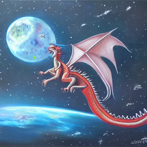 Prompt: dragon in the space, oil painting, trending on art station
