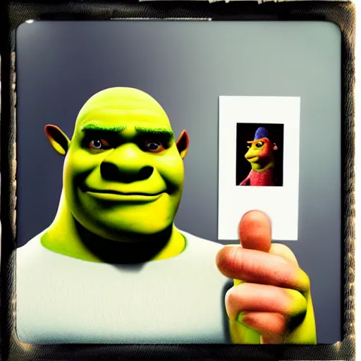 Image similar to Polaroid of a picture of a digital art painting of shrek