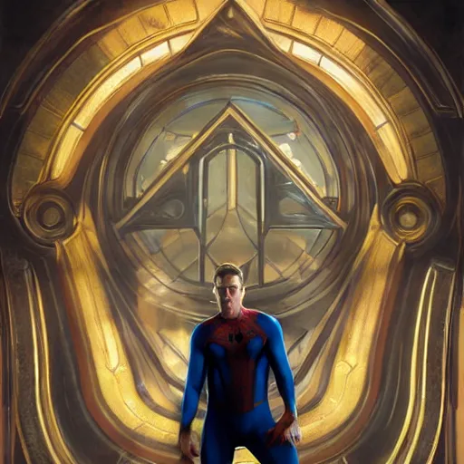 Image similar to ryan reynolds as spider - man, wearing a black and blue suit, cinematic, volumetric lighting, f 8 aperture, cinematic eastman 5 3 8 4 film, photorealistic by greg rutkowski, by stanley artgerm, by alphonse mucha