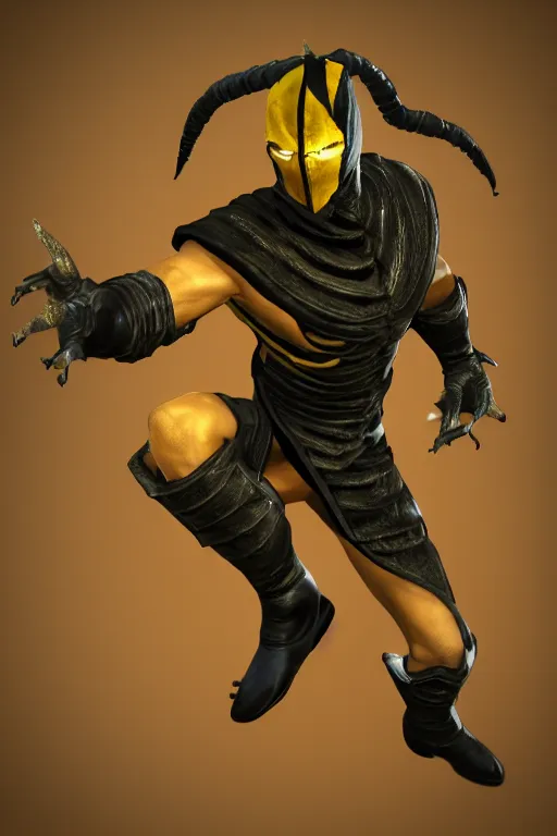 Image similar to scorpion from mortal kombat 3 d render