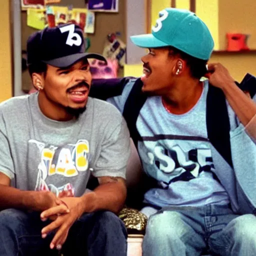 Image similar to a tv still of Chance The Rapper starring as a college student in a 1993 black sitcom