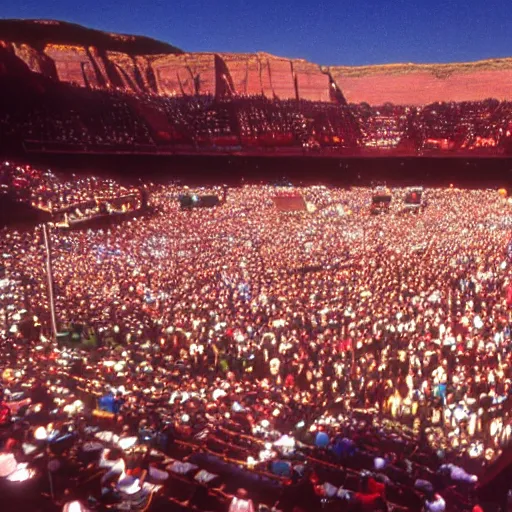 Image similar to movie still of dave matthews band at red rocks amphitheater in the 9 0 s