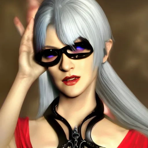 Image similar to asia argento as bayonetta, 8 k resolution lots of details, photo realistic, extremely high quality