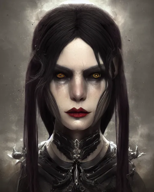 Image similar to headshot portrait of nightmare queen inspired by daemonology and catholicism, detailed, textured, realistic, unreal engine, cgsociety, cinematic lighting, concept art