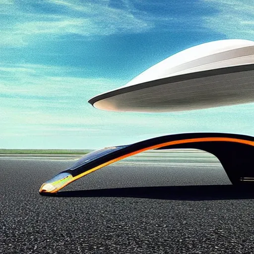 Prompt: “realistic photo, solar car hovering off a futuristic landscape”