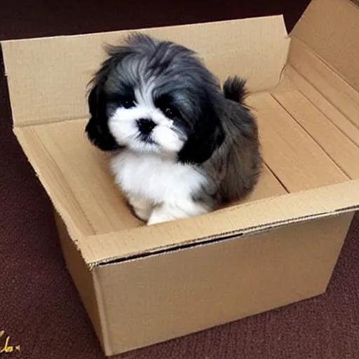 Image similar to 1 0 cute shih tzu puppy in a cardboard box