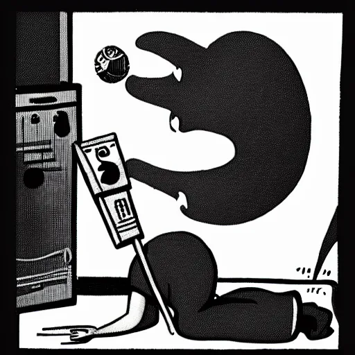 Prompt: a black and white photograph of a guy destroying a computer with a baseball bat, in the style of gary baseman, robert crumb, jenny saville, photorealism, photography, realistic, surreal, high contrast, soft lighting, film photography