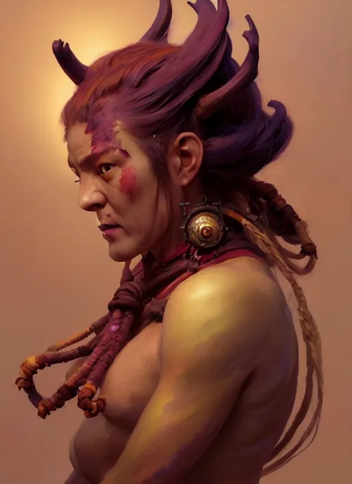 Image similar to side portrait, female troll shaman, gloomhaven, organic painting, hard edges, luminescent, octane render, by greg manchess, huang guangjian, gil elvgren, sachin teng, greg rutkowski, jesper ejsing, rhads, ilya kuvshinov, cushart krenz