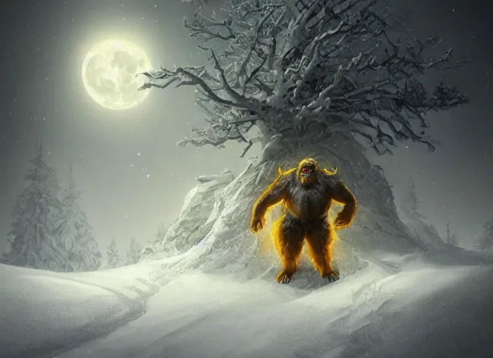 giant muscular yeti monster with glowing yellow eyes, Stable Diffusion