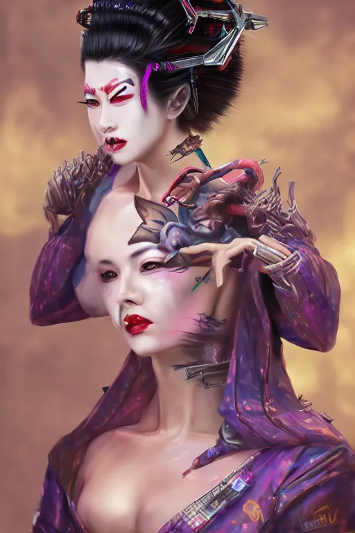 Image similar to agile geisha cyberpunk Dragon princess, digital art, 8k ,character ,realistic, portrait, hyperrealistic