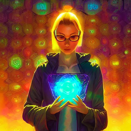 Image similar to skill magic geek inside matrix deepdream radiating a glowing aura stuff loot legends stylized digital illustration video game icon artstation lois van baarle, ilya kuvshinov, rossdraws,