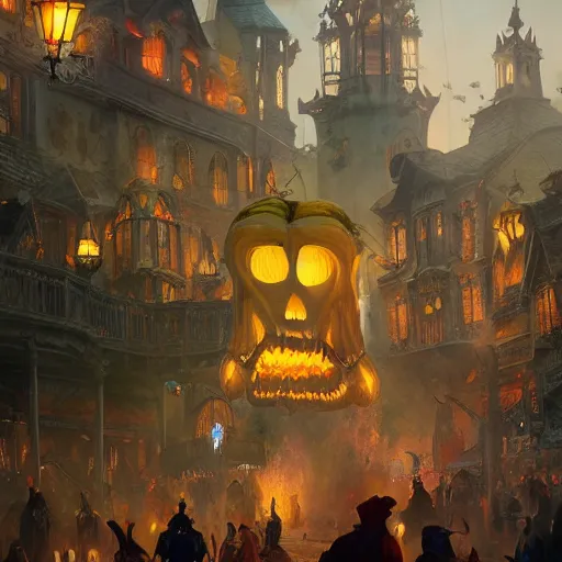 Prompt: halloweentown celebration colorful, volumetric lighting, 8 k octane beautifully detailed render, post - processing, extremely hyper - detailed, intricate, epic composition, cinematic lighting, masterpiece, trending on artstation, detailed detailed detailed, masterpiece, stunning art by anders zorn, wonderful masterpiece by greg rutkowski, beautiful cinematic light,