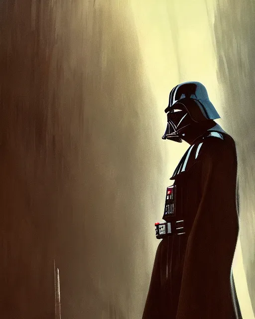 Image similar to Darth vader portrait, fantasy, illustrated by Greg Rutkowski and Caspar David Friedrich, high detail, god rays, Trending on artstation, artstationHD, artstationHQ