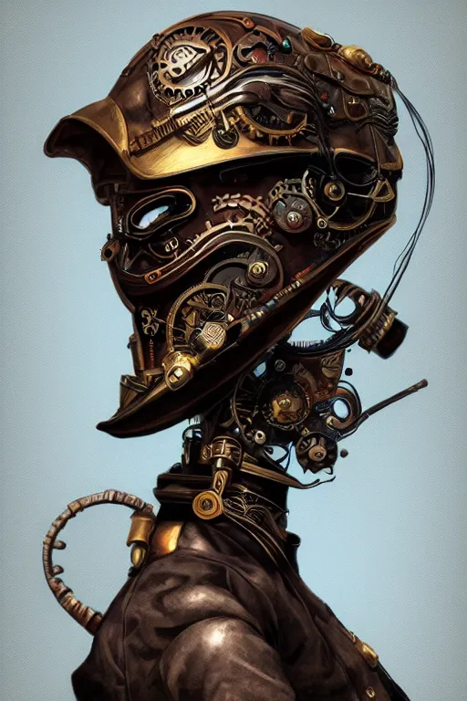 Image similar to steampunk helmet fantasy art mask robot ninja stylized digital illustration sharp focus, elegant intricate digital painting artstation concept art global illumination ray tracing advanced technology chaykin howard and campionpascale and cooke darwyn and davis jack