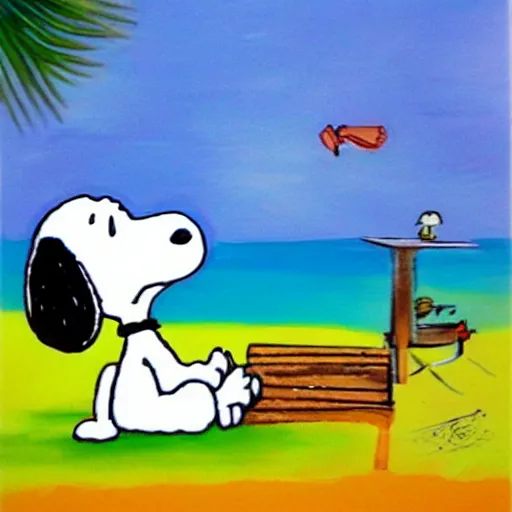 Image similar to snoopy in cancun, paint, art, carton