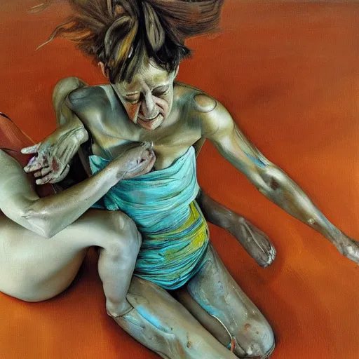 Prompt: high quality high detail painting by lucian freud and jenny saville, hd, dancing, turquoise