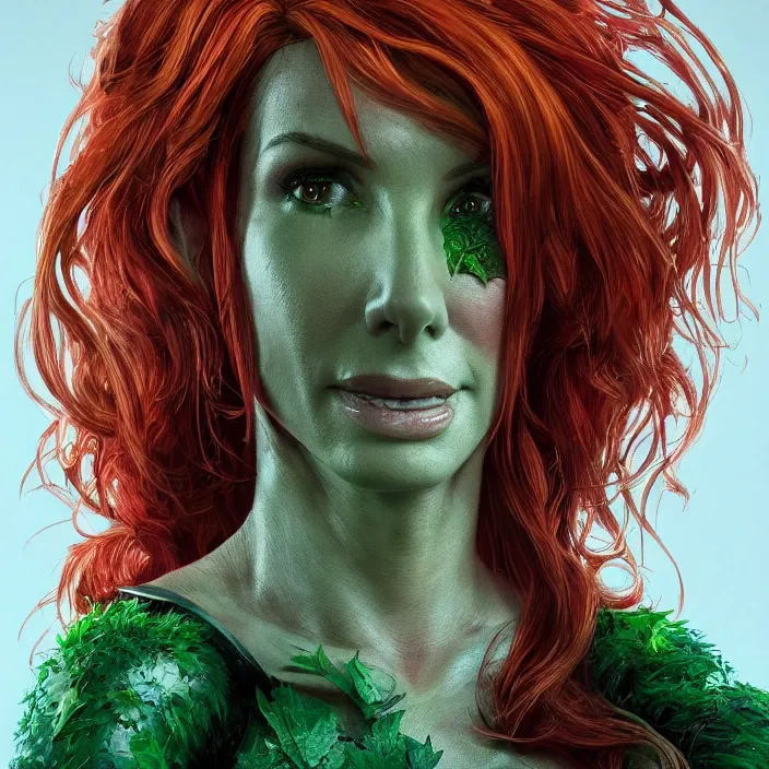 Image similar to portrait of Sandra Bullock as a Poison Ivy in Batman & Robin 1997. intricate artwork. by Tooth Wu, wlop, beeple, dan mumford. octane render, trending on artstation, greg rutkowski very coherent symmetrical artwork. cinematic, hyper realism, high detail, octane render, 8k