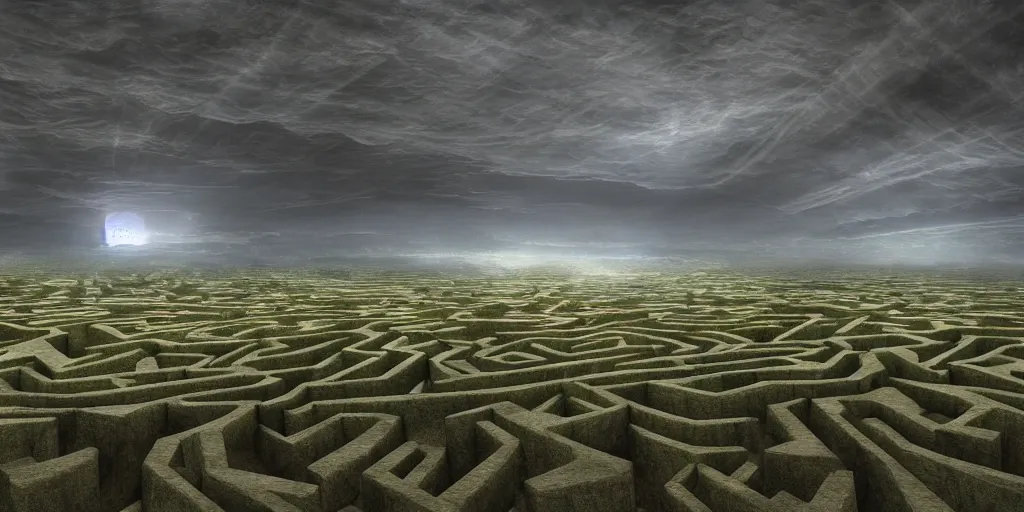 Image similar to the grand landscape of the endless maze, art by kotaro chiba, volumetric lighting, hdr