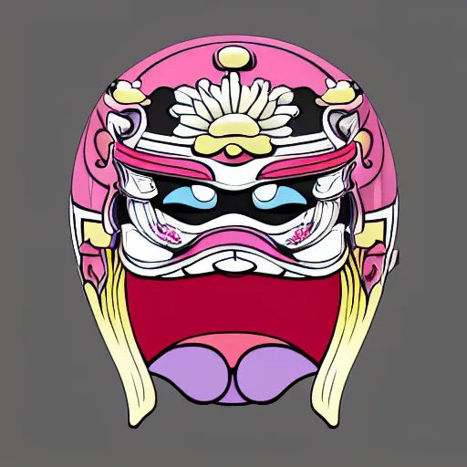 Prompt: symmetrical product photograph of a waterlily shaped ornate samurai mask