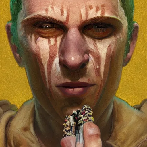 Prompt: [Sweet Tooth as GTA character, closeup, intricate, elegant, graphic detail, digital painting, trending on artstation, concept art, tonalism, sharp focus, illustration, art by Miguel Vasquez and Greg Rutkowski and Alphonse Mucha]