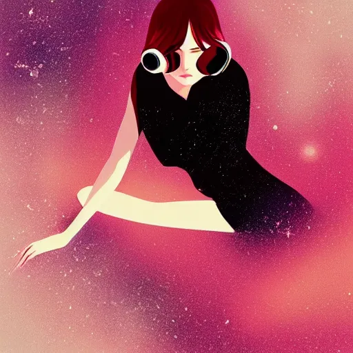 Image similar to a woman floating in space by ilya kuvshinov, digital art, smooth lines