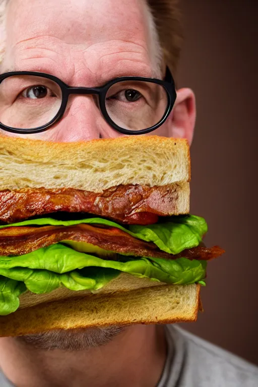 Image similar to 📷 portrait of adam savage the sandwich, sandwich human hybrid, still image, dynamic lighting, 4 k