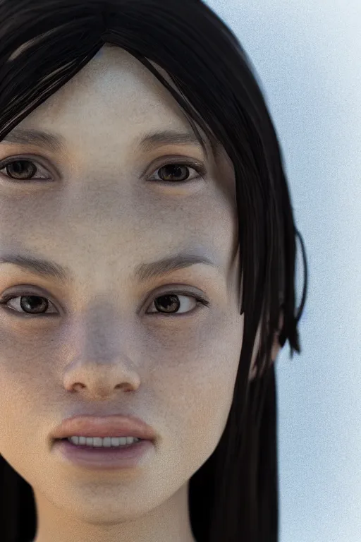 Image similar to fotorealistic 16K render cgsociety face close-up photo portrait of Zoë Maya Castillo from videogame The Longest Journey, photorealism, full body, white ambient background, unreal engine 5, hyperrealistic, highly detailed, XF IQ4, 150MP, 50mm, F1.4, ISO 200, 1/160s, natural light, Adobe Lightroom, photolab, Affinity Photo, PhotoDirector 365, realistic