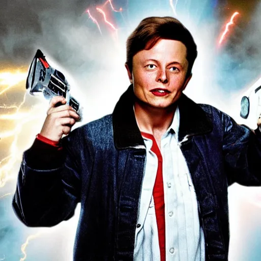 Image similar to back to the Future but Marty McFly is Elon Musk